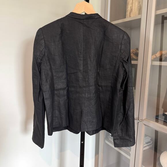 Alexander Wang Linen Blazer Black Glossy Silk Lined Single Breasted Jacket 4 S - Picture 2 of 6